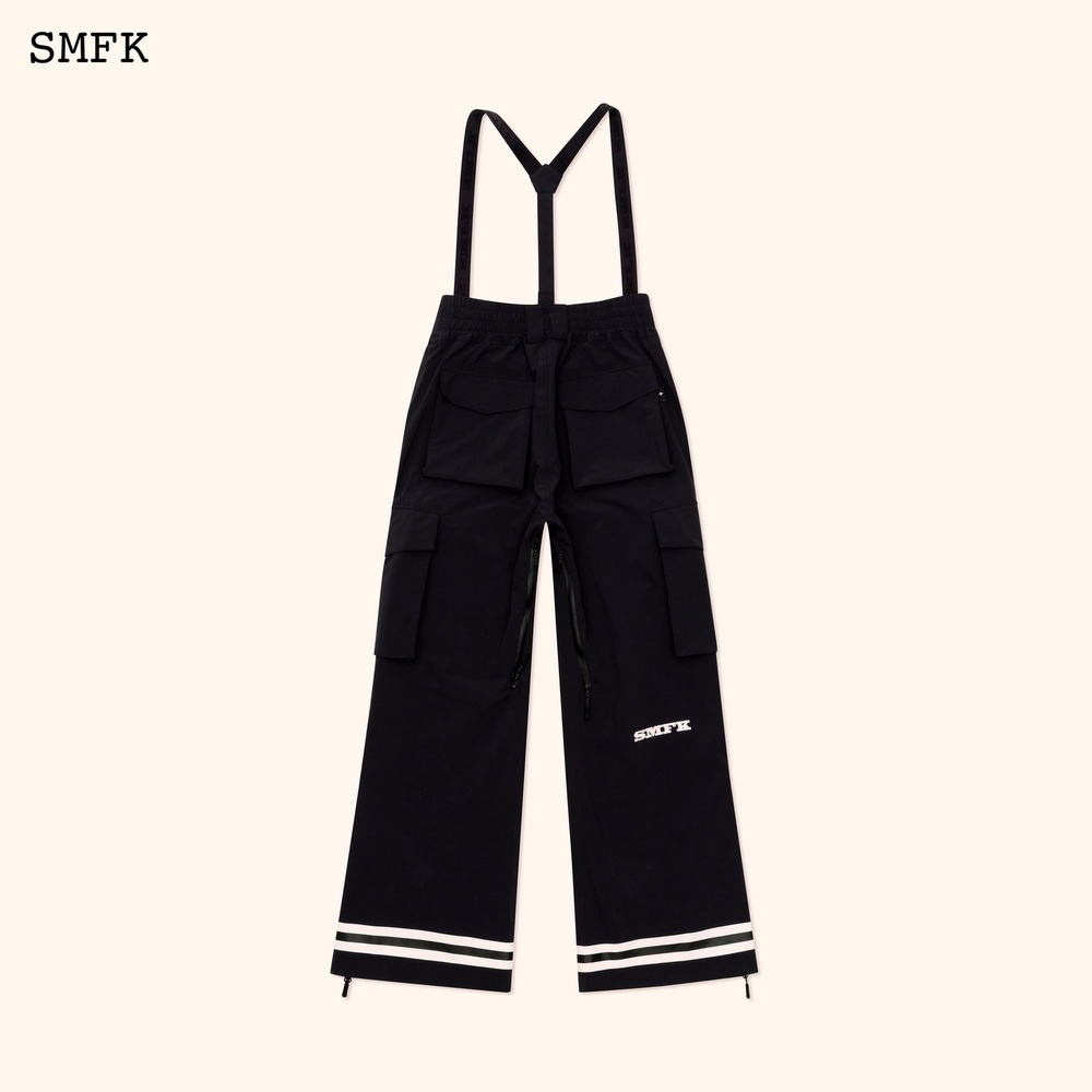 SMFK Ski Snowboard Pants Bib Overalls Black Cargo Adjustable Straps Logo S‎ NWOT - Picture 4 of 8